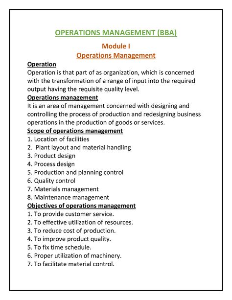 Operations Management-BBA v sem - OPERATIONS MANAGEMENT (BBA) Module I Operations Management - Studocu Office Management Tips, Operation Management, High School Books, Operations Manager, Process Management, Business Process Management, Office Manager, Lectures Notes, Life I Want