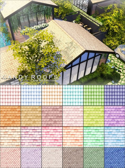 KSimbleton's Sims 4 Blog - cross-architecture:   VEOX Roof and Water Pack... Sims 4 Blog, Sims 4 Mm Cc, Sims 4 House Design, Sims Building, Sims 4 Mm, The Sims 4 Download, Roof Window, Sims Four, Roof Colors