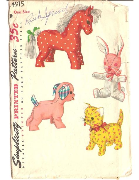 Download vintage stuffed animal patterns. Sewing Animals, Horse Fabric, Monkey Stuffed Animal, Vintage Crochet Patterns, Animal Sewing Patterns, Plushie Patterns, Sewing Stuffed Animals, Horse Pattern, Baby Sewing Patterns