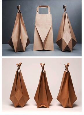 packaging origami - Cerca con Google                                                                                                                                                                                 Más Architecture Origami, Paper Bag Design, Origami Bag, Origami Design, Brown Paper Bag, Paper Packaging, Paper Folding, Creative Packaging, Kirigami