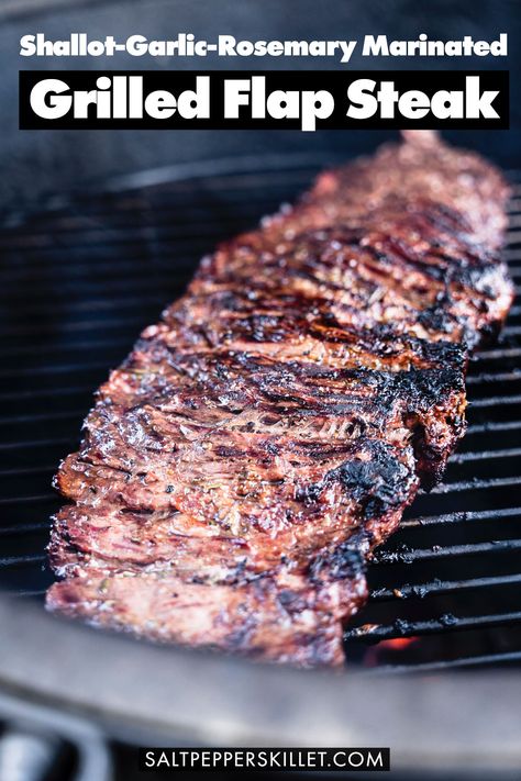 Marinated and Grilled Flap Steak. Grill up a simple and delicious steak with a Shallot-Garlic-Rosemary marinade adds so much flavor to the cheap cut of meat. #flanksteak #flapsteak #grilledsteak #steakmarinade Flap Steak Recipes, Flap Meat Recipes, Rosemary Marinade, Flap Meat, Easy Lamb Recipes, Skillet Food, Best Grilled Steak, Steak Marinated, Pepper Skillet