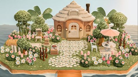 Cozy Lake House, Cottagecore Animal Crossing, Acnh Hhp, Pink Island, Acnh Cottagecore, Happy Home Paradise, Animal Crossing Guide, Happy Home Designer, Pink Lake