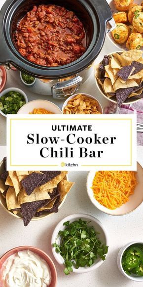 10 Tips for Setting Up an Awesome Chili Bar. Need ideas for the best chili party ever? Whether you're hosting large gatherings like a graduation party, a wedding reception, baby showers, birthdays super bowls, tailgates, or something else for the holidays, Here are all sorts of ideas and tips for setting it up, including toppings and sides. Break out your slow cookers and crockpots. Chili Bar Party, Chili Party, Soup Bar, Chili Dinner, Party Food Bars, Fall Party Food, Chili Bar, The Best Chili, Food Set Up