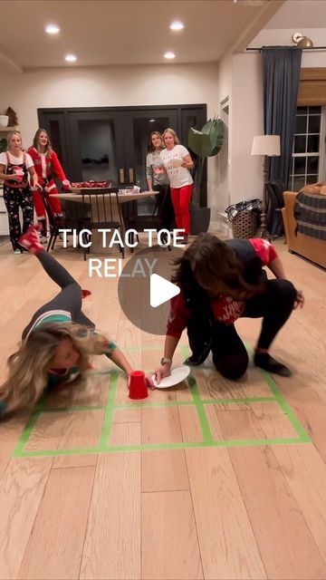 Shannon Morscheck on Instagram: "Tic Tac Toe Relay Race- We laughed until it hurt and we may be bruised, but it was absolutely worth it. Such a fun game!  The Rules:  Must be wearing socks for extra laughs  Pass the baton (a Nerf dart) to "go" Can't think too long, place your game piece and run!  #christmasgames #christmasfun #partygames #partyideas" School Relay Race Ideas, Pumpkin Relay Race, Thanksgiving Relay Races For Kids, Human Tic Tac Toe Game, Christmas Youth Activities, Fall Relay Games, Tic Tac Toe Relay Race, Physical Games For Adults, Christmas Relay Race