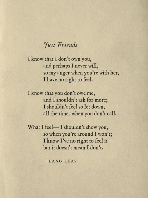 Cute Short Poem For Best Friend, Lang Leav Quotes, Lang Leav Poems, Quotes About Moving On From Friends, Poems Deep, Just Friends Quotes, Meaningful Poems, Friend Poems, Lang Leav