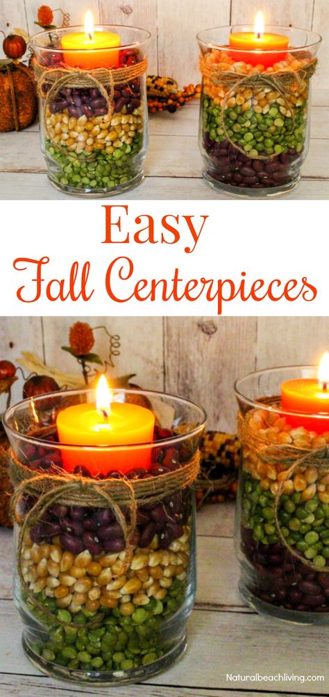 Easy Fall Table Centerpieces look great for a fall decoration or beautiful Harvest Centerpiece for Thanksgiving dinner. Make a DIY Centerpiece in minutes, Fall Table Centerpiece Ideas, Fall Candle Centerpiece Ideas, #Falldecor #DIYfallcraft #fallcraft #thanksgivingcraft #thanksgivingcenterpiece #falldecortips Harvest Centerpieces For Table Diy, Diy Fall Centerpieces For Table Dinner, Natural Thanksgiving Table Decor, Natural Fall Centerpieces For Table, Fall Table Centerpieces Party, Fall Banquet Table Centerpieces, Fall Banquet Centerpieces, Harvest Diy Decor, Fall And Thanksgiving Decor