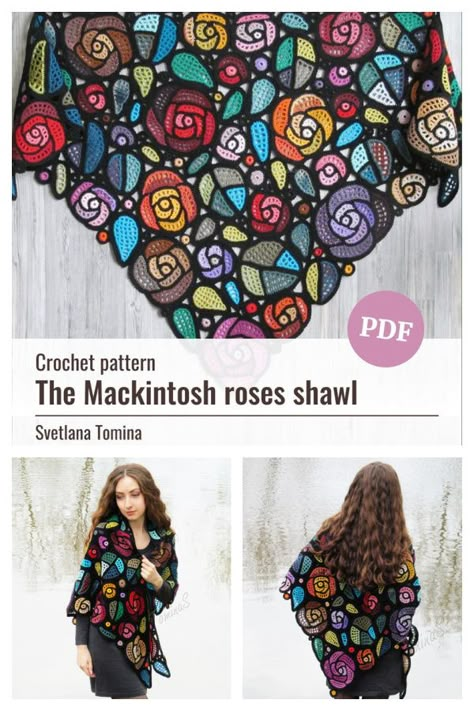 The Mackintosh Roses Shawl Crochet Pattern Crochet Rose Shawl, Rose Shawl Crochet Pattern, Coolest Crochet Projects, Romantic Crochet Patterns, Crochet Ideas One Skein, Crochet Skull Blanket Granny Squares Free Pattern, Crochet Scrap Yarn Projects Free Pattern, Faerie Crochet, Free Crochet Patterns Clothes