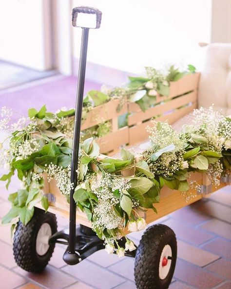 Floral And Event Design on Instagram: “#Repost @strictlyweddings ・・・ This precious detail is only one of the pin-worthy moments #ontheblog with pastel prettiness too!…” Flower Girl Wagon, Wagon For Wedding, Strictly Weddings, Luxury Invitation, Stage Set, Wedding Vibes, Wedding Stage, White Party, Stylish Wedding