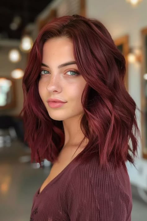 Hair Color Cherry Coke, Cherry Coke Hair, Chocolate Cherry Hair, Cherry Cola Hair Color, Cola Hair, Haircut For Long Hair, Cherry Cola Hair, Short Hair Transformation, Raspberry Wine