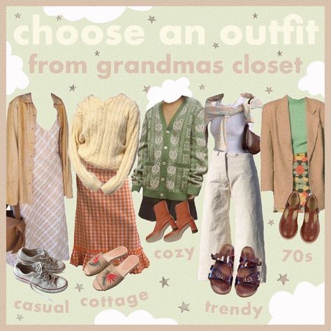 hugo on Instagram: “what outfit would you wear?🦋i cant wait till im old!!!! ⚡️ #moodboard #moodboards #nichememes #nichememe #aesthetics #aesthetic #grandma…” Grandma Outfit Aesthetic, Aesthetic Grandma, Grandma Aesthetic Outfit, Grandmacore Outfit, Artsy Style Outfits, Grandma Clothes, Custom Closet Organization, Cottagecore Outfit, Grandma Fashion