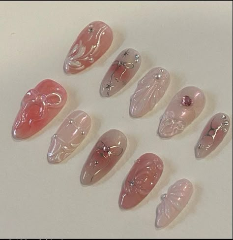 Fake Nails Designs, Beauty Nails Design, Grunge Nails, Blush Nails, Pretty Gel Nails, Really Cute Nails, Pearl Nails, Soft Nails, Kawaii Nails