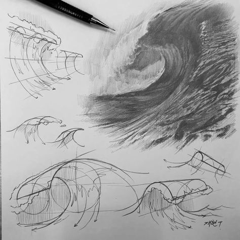 Waves Sketch, Wave Tutorial, How To Draw Water, Animal Tutorial, Draw Water, Wave Drawing, Structural Drawing, Drawing Water, Tutorial Drawing