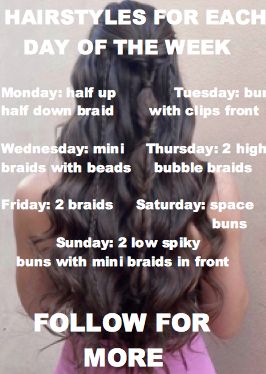 hairstyles for each day of the week Hair For The Week, Hairstyles For Each Day Of The Week, Week Of Hairstyles, Hairstyles For The Week, Cute Lazy Hairstyles, Jellyfish Haircut, Lazy Day Hairstyles, Picture Day Hair, Hairstyle Examples