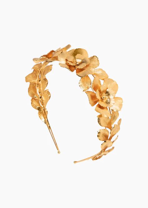 Gold Flower Headband, Headband Gold, Luxury Hair Accessories, Grecian Goddess, Wedding Clothing, Back Of The Head, Jennifer Behr, Gold Headband, Luxury Hair