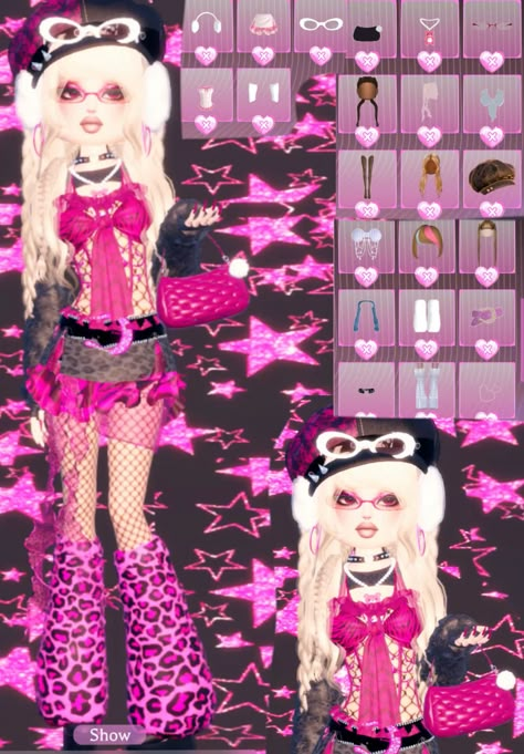 DTI y2k y2k popstar 2000s 2010s 1990s trendy popstar pink patterns animal print mean girl main character fav aesthetic favorite color barbie 2014 Dti Brats Theme, Dress To Impress Outfit Ideas Theme Y2k, Dress To Impress Diva Theme, Weirdcore Dti Outfit, Popstar Dresses To Impress Outfit, Dti Patterns Outfits Ideas, Dti Outfit Y2k Popstar, Pattern Dti Outfits, Dti Pop Culture Outfit