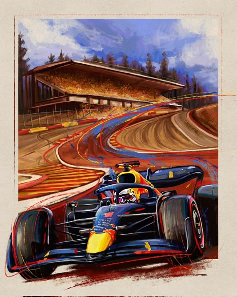 Formula 1 Painting Ideas, Red Bull Poster, F1 Fanart, Grand Prix Posters, Bull Painting, Red Bull F1, Motorsport Art, F1 Art, F1 Wallpaper Hd