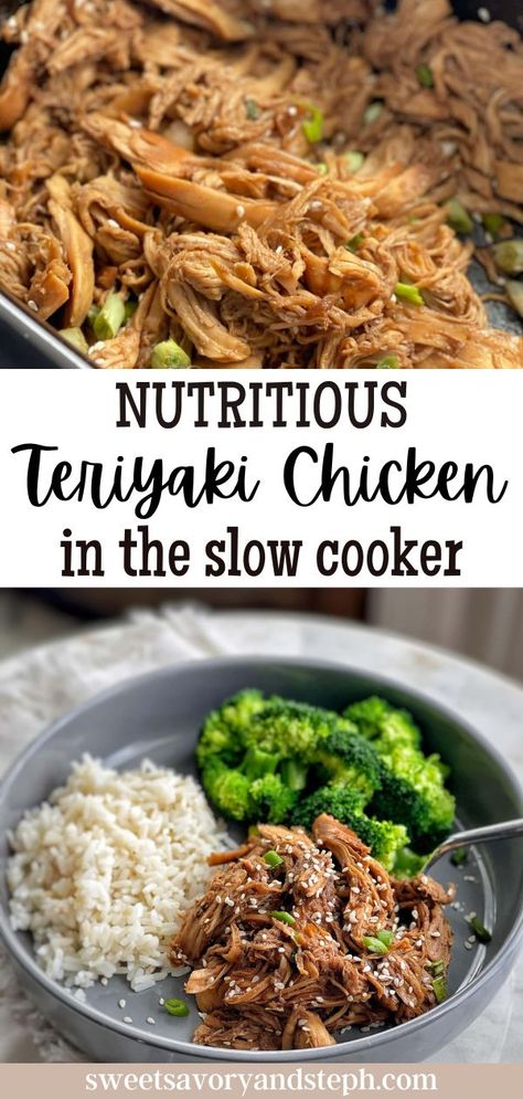 This nutritious teriyaki chicken in the slow cooker is really easy to dump in the slow cooker and let the appliance do all the work. Simply slow cook chicken breasts in a few ingredients, and then shred the chicken once done, coating it in the flavorful sauce. Really easy to prep, cook, and clean up after. Slow Cooker Chicken Teriyaki Bowls, Crockpot Teriyaki Chicken Meal Prep, Healthy Crockpot Chicken Teriyaki, Crockpot Teriyaki Chicken Clean Food Crush, Crockpot Terriaki Chicken, Slow Cook Chicken, Chicken In The Slow Cooker, Teriyaki Chicken Crock Pot, Slow Cooker Teriyaki Chicken