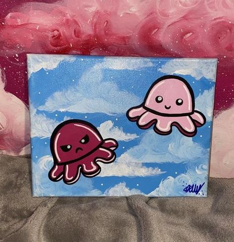 Small Easy Paintings, Mood Octopus, Trippy Painting, Small Canvas Paintings, Simple Canvas Paintings, Cute Canvas Paintings, Easy Canvas Art, Canvas Drawings, Easy Canvas Painting