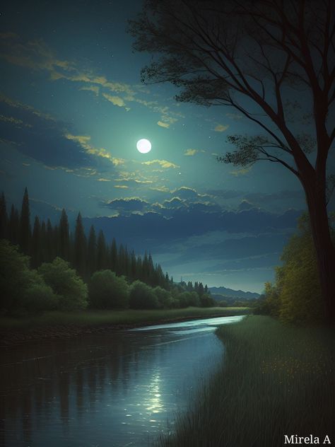 Animated Landscape, Night Sky Artwork, Panorama Alam, Moonlight Painting, Silver Falls, Pastel Landscape, Gorgeous Scenery, Night Pictures, Trending Pins