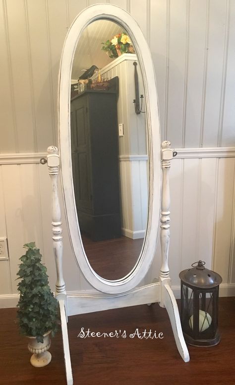 Refinished vintage Walnut Standing Mirror. Distressed Chalk Paint and waxed. Vintage Mirror Standing, Stand Up Mirror Ideas For Bedroom, Coquette Full Body Mirror, Vintage Floor Length Mirror, Vintage Long Mirror, Vintage Body Mirror, Antique Standing Mirror, Standing Mirror In Bedroom, Oval Standing Mirror