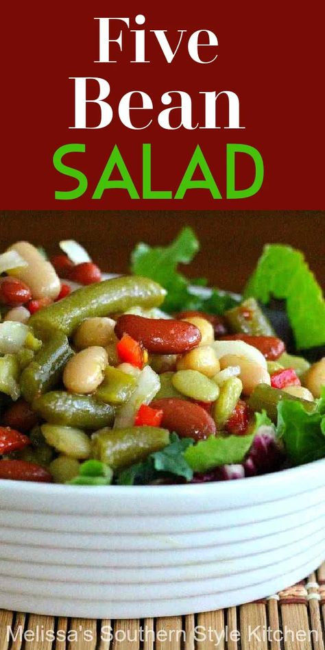 Five Bean Salad Bean Salad Recipes Healthy, 5 Bean Salad, Five Bean Salad, True Refrigerator, Melissas Southern Style Kitchen, Three Bean Salad, Fresh Salad Recipes, Bean Salad Recipes, Bbq Food