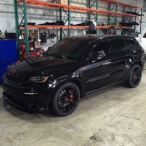 CarsWithoutLimits on Instagram: “Blacked Out Jeep SRT With Red Accents • Follow @TheAutoFirm #AlexVega” Jeep Trackhawk, Srt8 Jeep, Jeep Srt, Blacked Out Cars, Srt Jeep, Jeep Srt8, Murdered Out, Jeep Grand Cherokee Srt, Black Jeep