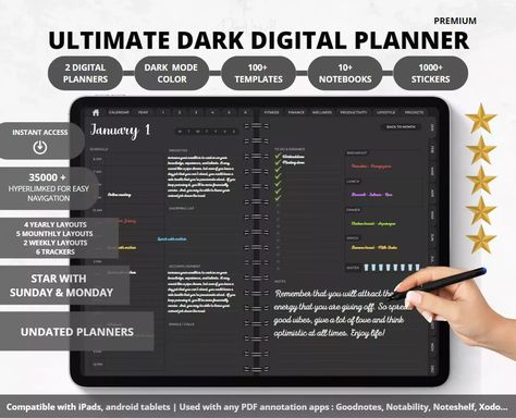 Dark Mode Digital Planner, Goodnotes Planner, iPad Planner, Notability Planner, Undated Digital p... faithplanner #tripplanner Printables Planner, Planner Journaling, Notes Digital, Birthday Tracker, Notability Planner, Digital Planner Goodnotes, Planner Layouts, Digital Organization, Planner Ipad