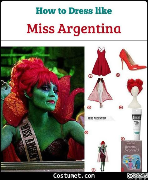 Miss Argentina (Beetlejuice) Costume Macgruber Costume, Miss Argentina Costume, Beetlejuice Costume Diy, Miss Argentina Beetlejuice, Beetlejuice Outfits, Beetlejuice Cosplay, Beetlejuice Characters, Beetlejuice Halloween Costume, Miss Argentina