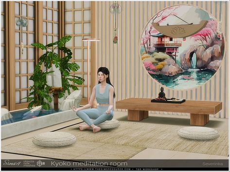 The Sims Resource - Kyoko meditation room Sims 4 Meditation Cc, Sims 4 Buddha Cc, Meditation Stool, Sims Furniture, The Sims 4 Lots, Meditation Bench, Cc Furniture, Zen Room, Wellness Yoga