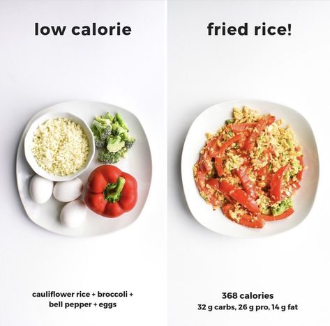 Here’s how to make fried rice HEALTHY and low cal to help you lose weight! Low Cal Fried Rice, Low Calorie Rice Meals, Low Cal Diet Meal Plan, Healthy Low Cal Recipes, Low Cal Filling Meals, Low Cal Recipes Dinner, Low Cal Snacks Healthy, Cal Counting, Low Calorie Fried Rice