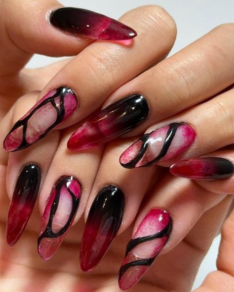 Pink Venom Nail Art, Venom Inspired Nails, Pink Venom Nails, Venom Nail Art, Tvd Nails, Venom Nails, Badass Nails, Precious Nails, Nails Board