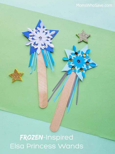 Elsa Crafts, Magic Wand Craft, Craft Ideas For Beginners, Frozen Party Supplies, Frozen Crafts, Paper Craft For Kids, Princess Wands, Snowflake Template, Construction Paper Crafts