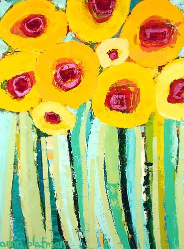 Anna Blatman Art, Anna Blatman, Ako Kresliť, Mary Garden, Yellow Poppies, Arte Floral, Abstract Flowers, Bright Yellow, Art Exhibition