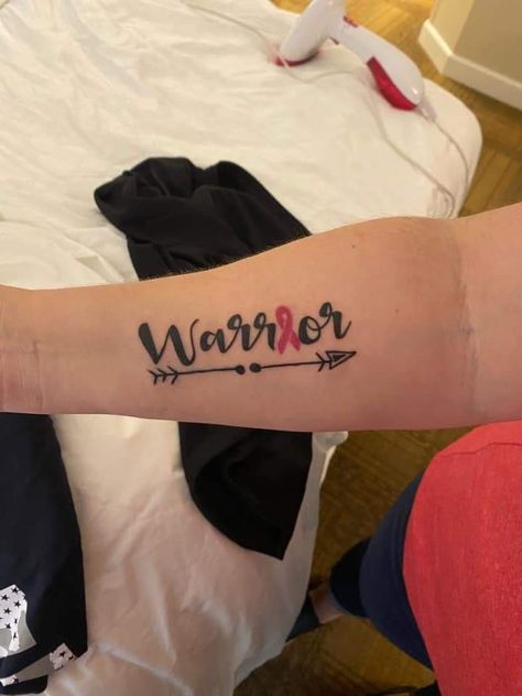 Warrior Ribbon Tattoo, Lymphoma Survivor Tattoo, Crps Tattoo Ideas, Thyroid Tattoo, Theigh Tattoos, Bc Tattoo, Lymphoma Tattoo, Small Bff Tattoos, Survivor Tattoos