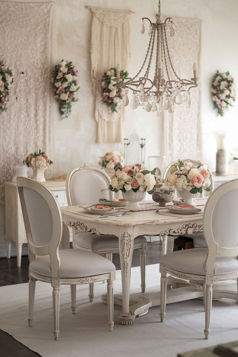 Gorgeous White Dining Rooms White Dining Rooms, Cottage Dining Room Ideas, White Dining Room Ideas, Cottage Dining Room, Shabby Chic Dining Room, Cottage Dining, French Country Dining Room, Cottage Dining Rooms, Dining Room French