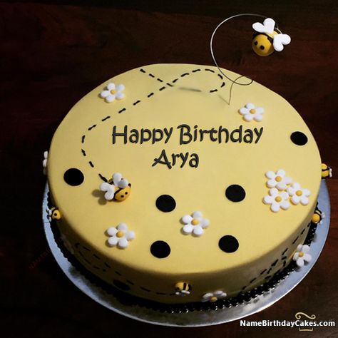 Happy Birthday Arya - Video And Images Bumble Bee Cake, Bee Sunflower, Birthday Cake Writing, Sunflower Birthday, Novelty Birthday Cakes, Bee Cakes, Happy Birthday Cake Images, Cake Name, Childrens Birthday Cakes