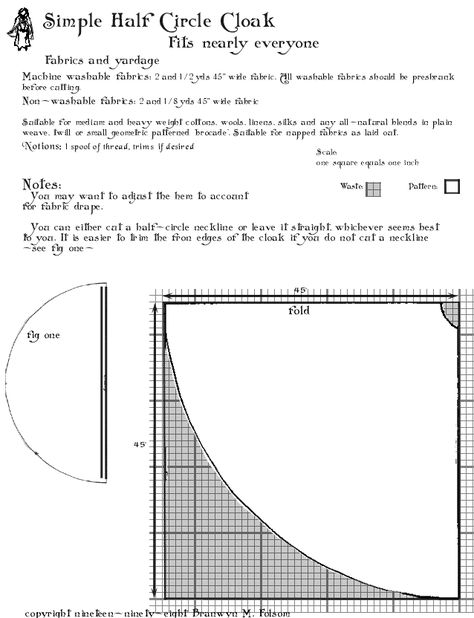 simple half-circle cloak - possible to double for circle cloak? Middle Ages Clothing, Cloak Pattern, Sca Garb, Medieval Garb, Cape Cloak, Diy Tops, Medieval Clothing, How To Make Clothes, Half Circle