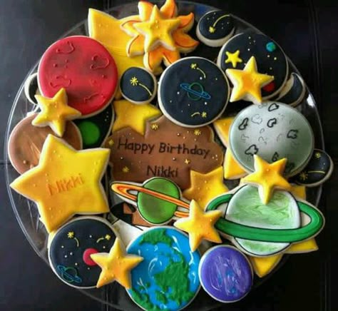 Outer space Planets Cookies, Space Birthday Party Favors, Planet Cookies, Space Cookies, Space Favors, Planet Party, Galaxy Party, Alien Party, Cookie Monster Party