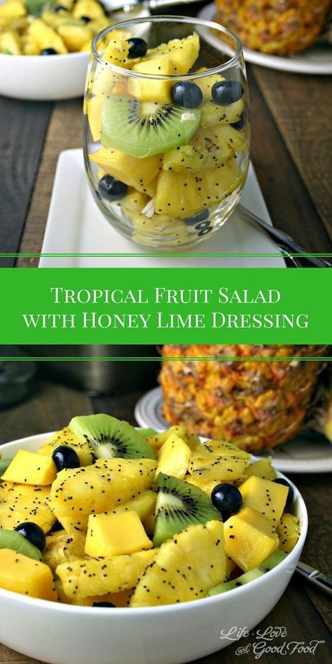 Salad With Honey Lime Dressing, Fruit Salad With Honey, Tropical Fruit Salad, Honey Lime Dressing, Fruit Salad Easy, Honey Lime, Lime Dressing, Fruit Dishes, Fruit Salad Recipes