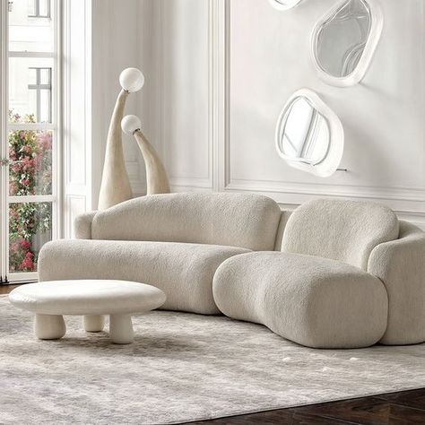 86.6" Modern Sherpa Upholstered Curved Sofa Sectional Couch Comfy Fluffy Cream Cloud Couch for Living Room Bedroom Small Apartment Minimal Homes, Interior Boho, Interior Design Per La Casa, Modern Sofa Designs, Set Sofa, I'm Crazy, Sofa Set Designs, Curved Sofa, Types Of Sofas