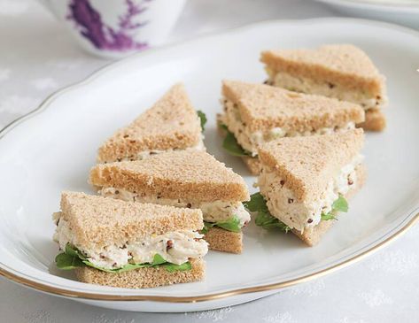 Mini Chicken Salad Sandwiches, Chicken Salad Tea Sandwiches, Recipe Chicken Salad, Mustard Chicken Salad, Tea Party Sandwiches Recipes, Strawberry Chicken Salad, Tea Sandwich, Chicken Salad Sandwich Recipe, Tea Party Sandwiches