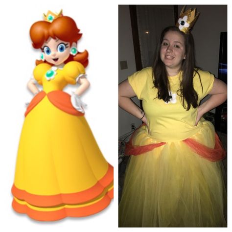 Diy Daisy Costume Mario, Easy Princess Daisy Costume, Diy Daisy Costume, Diy Princess Daisy Costume, Princess Daisy Costume Diy, Daisy Halloween Costume Mario, Daisy Costume Diy, Princess Daisy Dress Pattern, Plus Size Princess Daisy Costmue