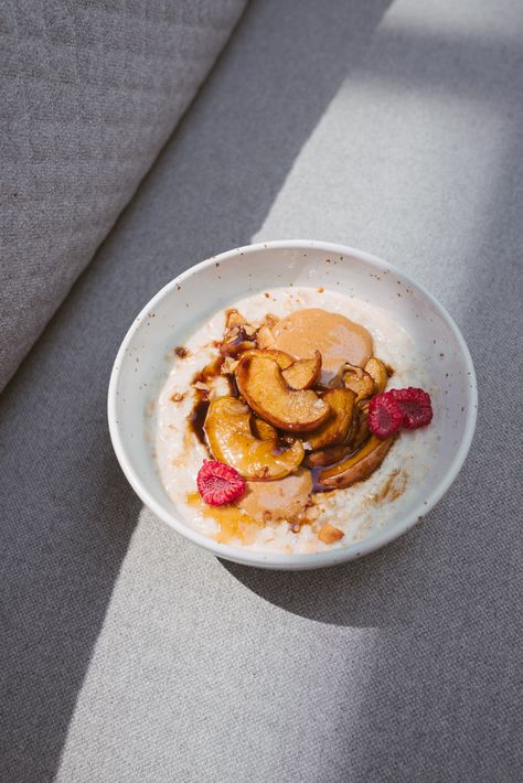 Caramelized Apples, Buckwheat Groats, Caramelised Apples, Coconut Palm Sugar, Porridge Oats, Apple Slices, Fresh Berries, Cooking Techniques, Nut Butter