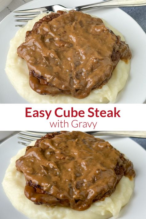 Collage of cube steak with gravy