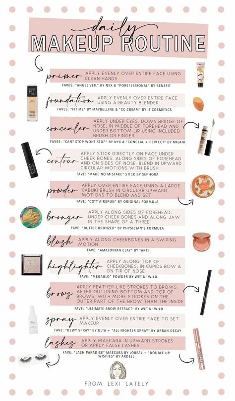 Makeup Routine For Beginners, Makeup Routine Guide, Makeup At Home, Makeup Routines, Makeup Order, Daily Makeup Routine, Makeup Steps, Beginner Makeup, Makeup List