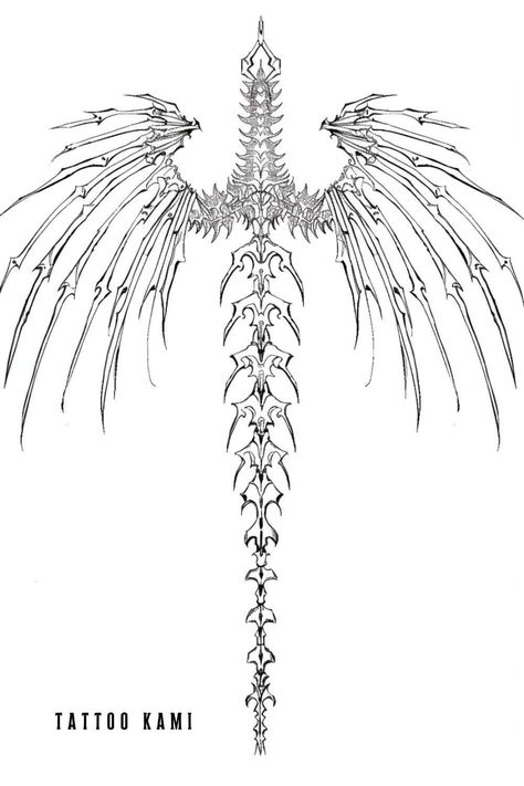 Spine Tattoo Designs Men, Line Art Back Tattoo Women, Men Back Tattoos Spine, Back Tattoo Masculine, Amazing Back Tattoos, Cybersigilism Tattoo Spine, Back Tattoo Symmetrical, Skeleton Wings Back Tattoo, Skeleton Wings Tattoo