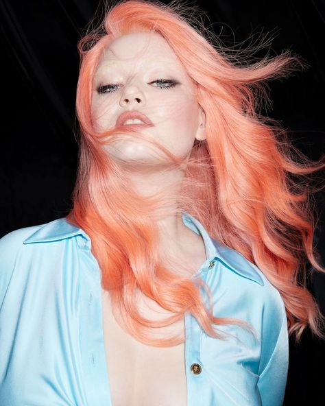 Pastel Peach Hair, Coral Hair Color, Pink Peach Hair, Hair Glaze, Light Red Hair, Peach Hair Colors, Coral Hair, Red Hair Inspo, Semi Permanent Hair Dye