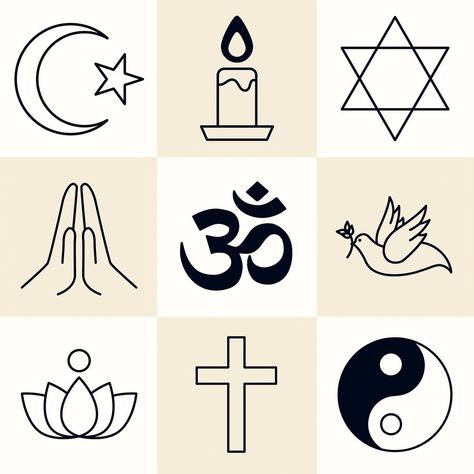 Mixed religious symbols set vector | free image by rawpixel.com / NingZk V. Lotus Illustration, Ohm Symbol, Balanced Beige, Classroom Banner, Om Symbol, The Cross Of Christ, Religious Symbols, Graphic Elements, Beige Background