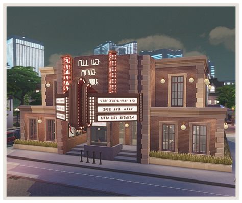 sims 4 movie theatre build - all cc linked & download available ♡ Magnolia Promenade, Magnolia Movie, Theatre Building, Sims 4 House Building, City Layout, Tudor Style Homes, House Floor Design, Movie Theatre, Casas The Sims 4