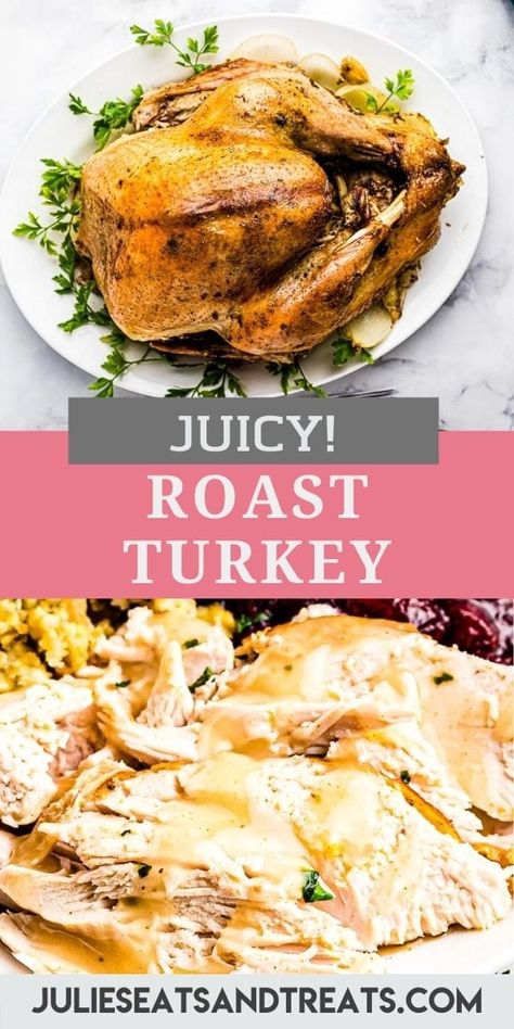 Easy, fuss-free Roast Turkey that anyone can make. If you want to make turkey for the holidays this is the recipe to use. Anyone can make it. It's tender, juicy turkey meat with a crispy skin. Plus, there's no brining for this easy turkey recipe! #roast #turkey Roast Turkey Recipes Thanksgiving, Best Roasted Turkey, Perfect Roast Turkey, Easy Roast, Herb Roasted Turkey, Roast Turkey Recipes, Meat Eater, Oven Roasted Turkey, Whole Turkey